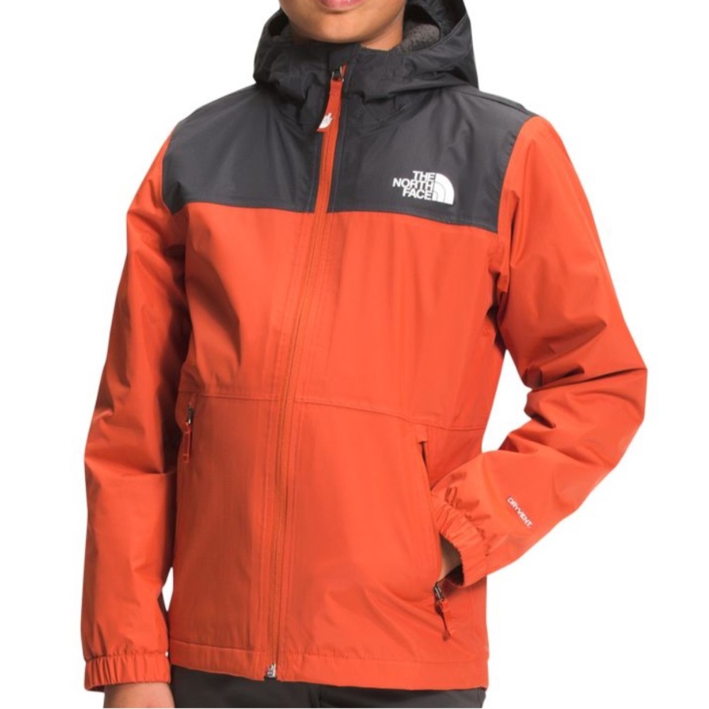 THE NORTH FACE Junior Boys' Storm Rain Jacket - orange and charcoal size large